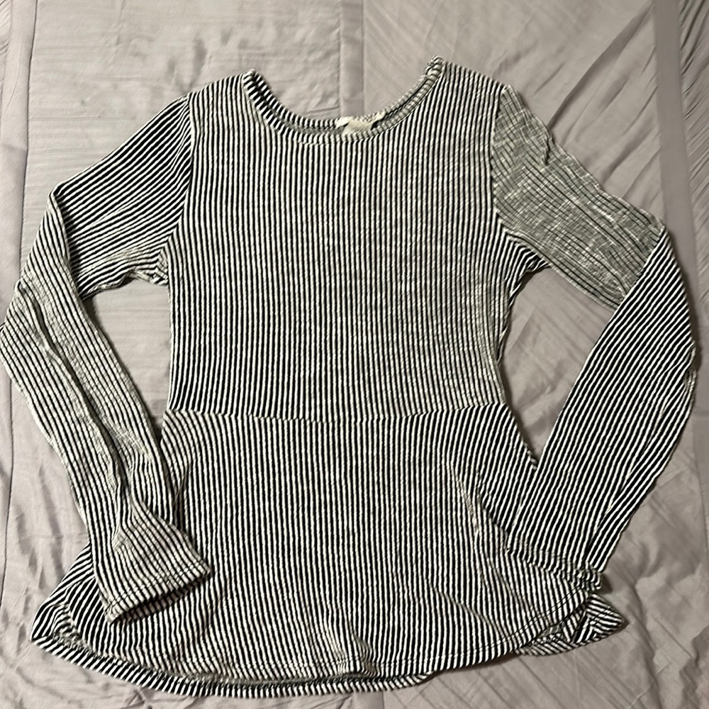 Caution to the Wind Black and White Striped along Sleeved Shirt